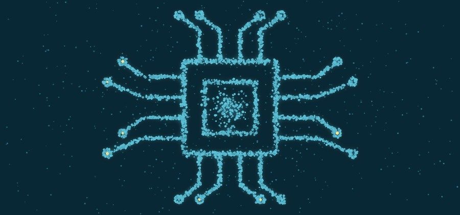 Dotted illustration of a computer chip with circuit traces