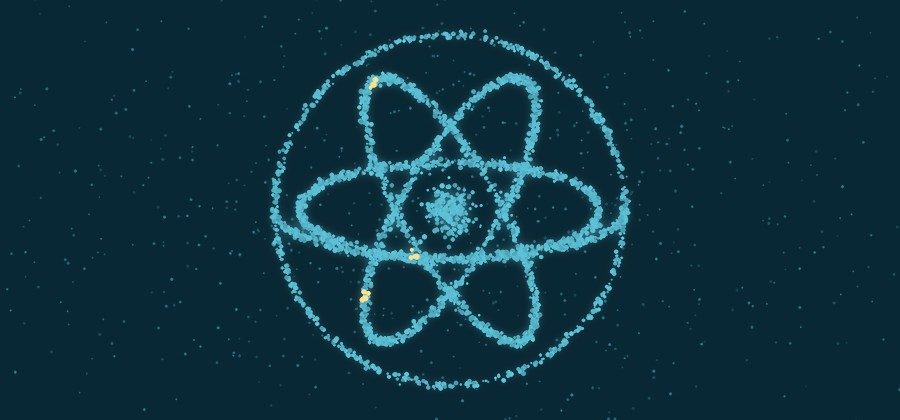 Dotted illustration of an atom inside a sphere