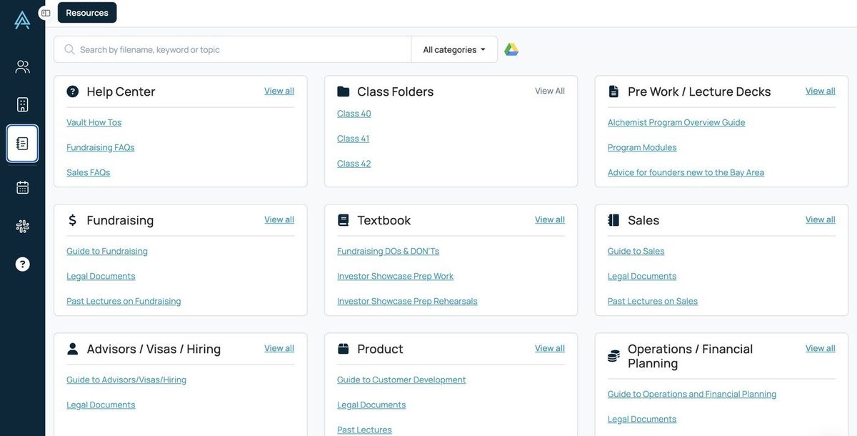 The Vault resources library, with guides on fundraising, sales, product and operations