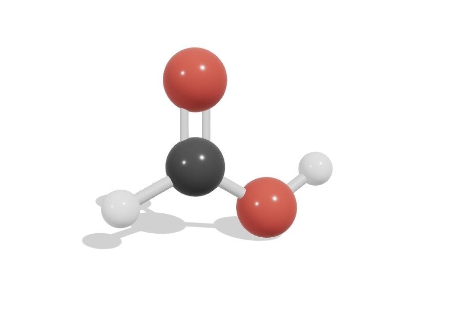 A 3D model of a formic acid molecule, from Dioxycle